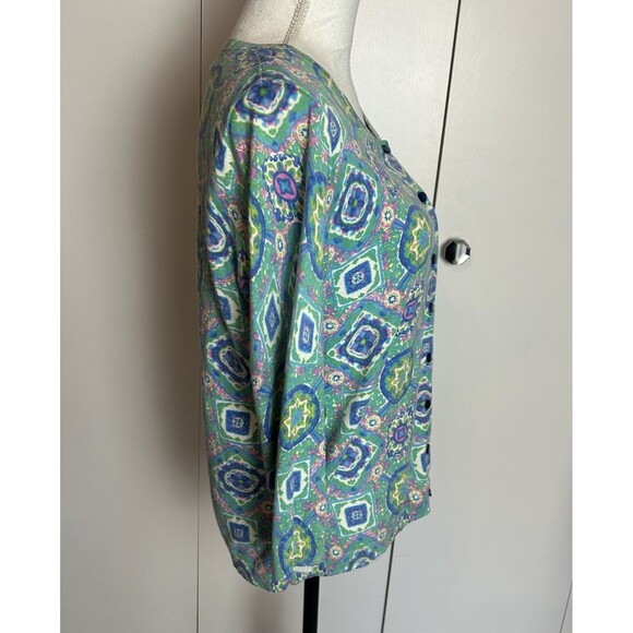 Talbots Women’s Colorful geo print 3/4 sleeve button up Cardigan Sweater Sz L - Picture 4 of 7